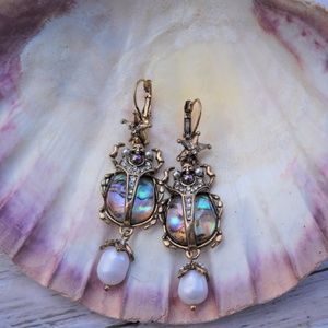 Egyptian Scarab Abalone beetle earrings